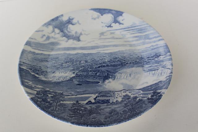 vintage souvenir of Niagara Falls, scenic views blue & white transferware china plate