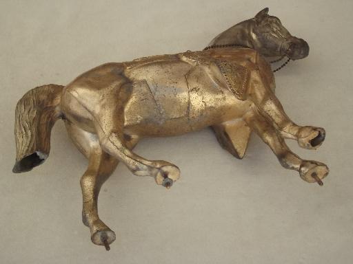 vintage  spelter horse statue, antique cast metal figure for mantle clock