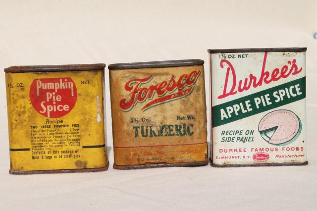 vintage spice tins, autumn harvest kitchen spices, pumpkin & apple pie graphics