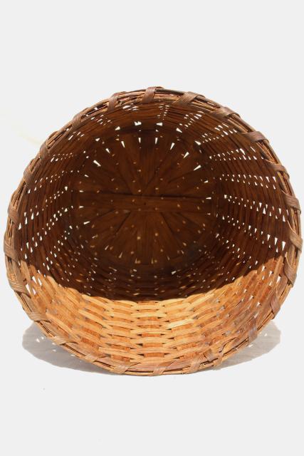 vintage split oak splint basket, tall gathering basket or storage bin wastebasket