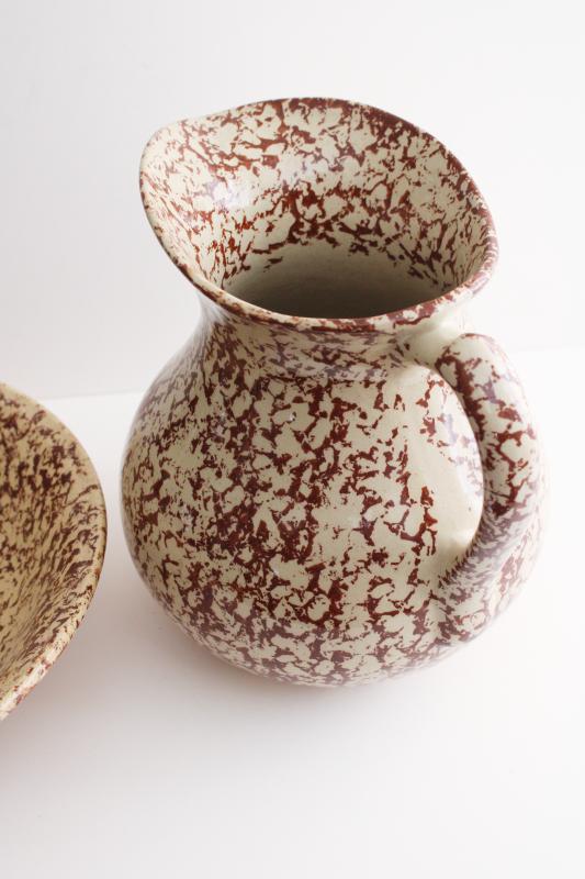 vintage spongeware pottery, stoneware pitcher & bowl Robinson Ransbottom Roseville Ohio