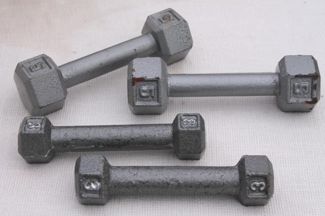 vintage sporting equipment, body building weight lifting weights, 3 lb ...