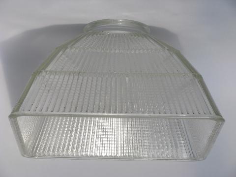 vintage square Holophane prismatic glass pendant shade