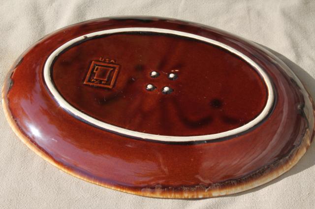 vintage steak platter meat plate, rustic ranch style brown drip pottery