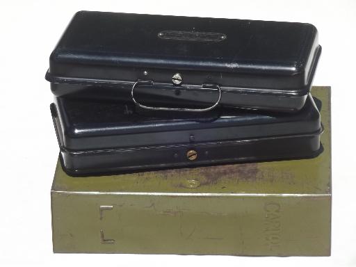 vintage steel document & deed boxes, lot of three old bank boxes