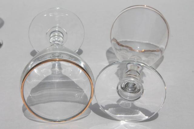 vintage stemware set of 12 Libbey Nob Hill wine glasses, candlewick goblets w/ gold band