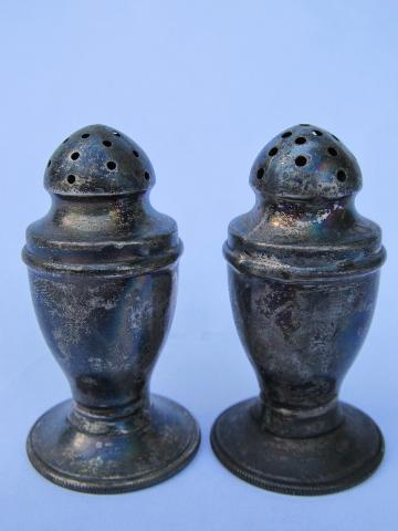 vintage sterling silver salt and pepper shakers, old WSH mark S&P