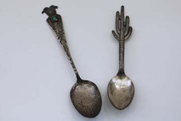 vintage sterling silver spoons, Navajo thunderbird w/ turquoise Harvey era, saguaro cactus souvenirs