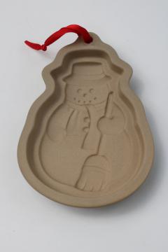 vintage stoneware cookie mold, winter holiday snowman for Christmas crafts or cookies