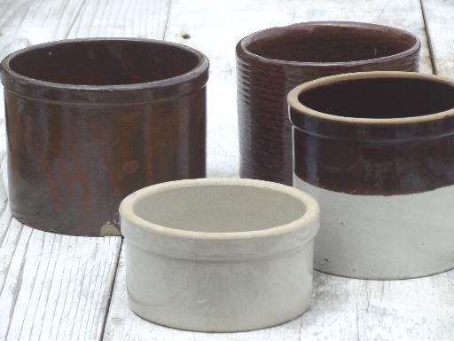 vintage stoneware crocks, preserves & butter crock lot for spoon jars