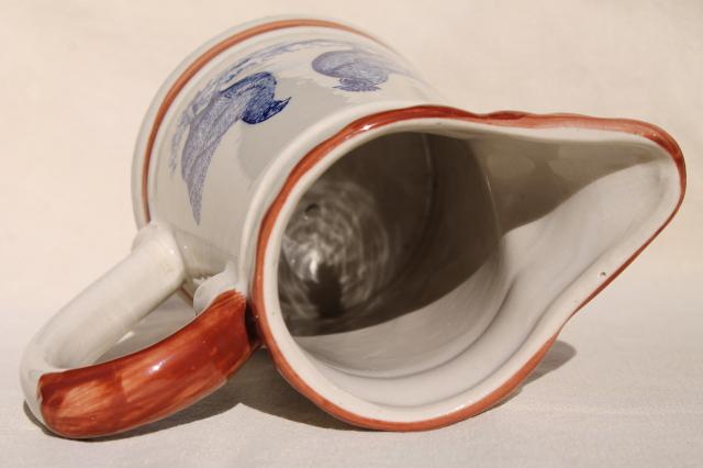 vintage stoneware milk jug pitcher w/ hens, chickens - Moira pottery?
