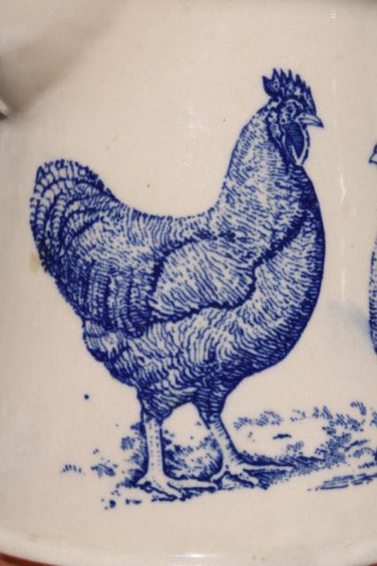vintage stoneware milk jug pitcher w/ hens, chickens - Moira pottery?