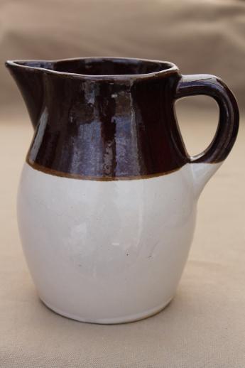 vintage stoneware pitcher, Robinson Ransbottom pottery brown band stoneware milk jug
