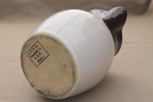 vintage stoneware pitcher, Robinson Ransbottom pottery brown band stoneware milk jug