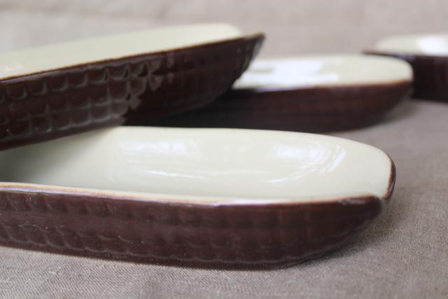 vintage stoneware pottery ear of corn, sweet corn on the cob dishes set for 4