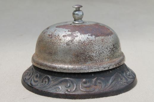 vintage store counter bell, rusty antique hotel desk call push bell