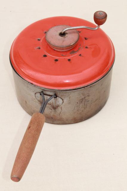 vintage stovetop corn popper hand crank popcorn maker for wood stove or camping 
