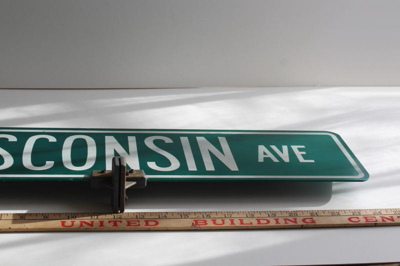 vintage street sign Wisconsin Ave double sided sign w/ mounting bracket