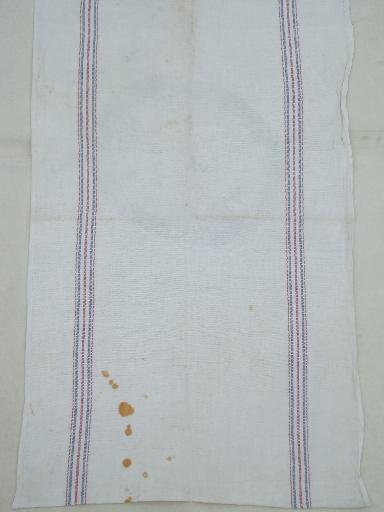 vintage striped feedsack fabric kitchen towels printed w/ old advertising