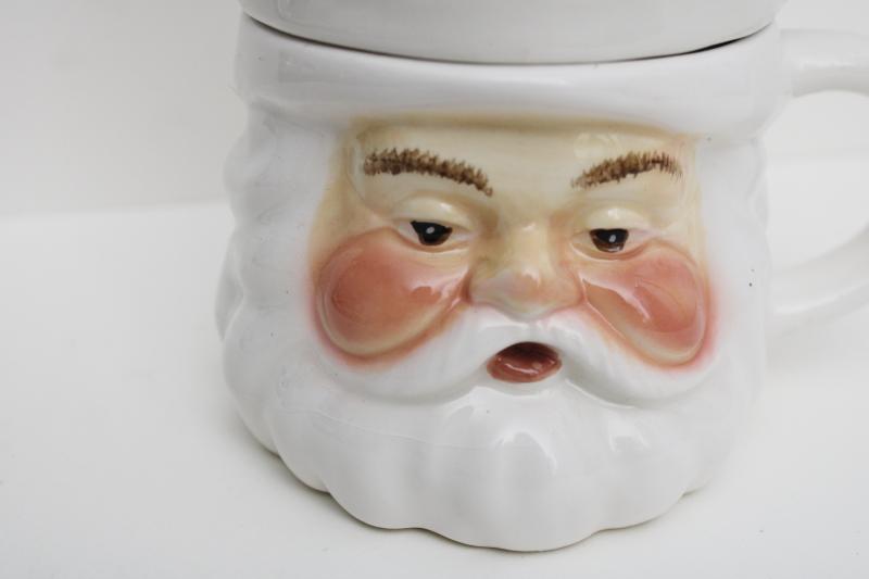 vintage style Christmas teapot & cup for one, Santa face mug w/ red hat pot on head