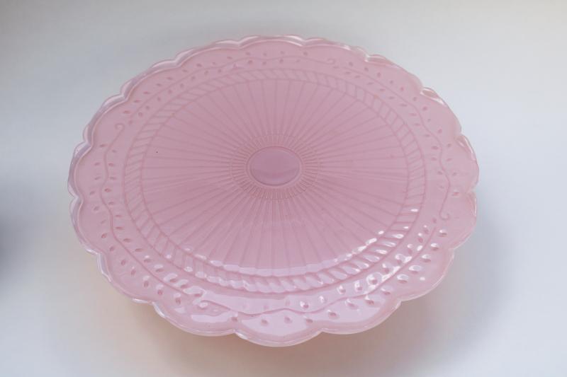 vintage style pressed glass cake stand w/ pale pink finish, tea party or wedding decor