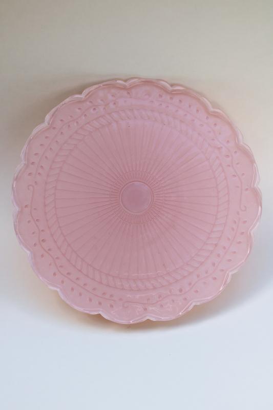vintage style pressed glass cake stand w/ pale pink finish, tea party or wedding decor