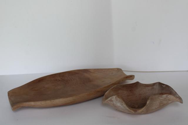 vintage sun bleached driftwood weathered tropical wood bowls w/ carved organic shapes