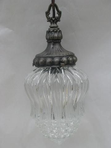 vintage swag lamp, silver w/ crystal glass shade, french chandelier style