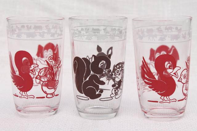 vintage swanky swigs jelly glasses, baby animals juice tumblers & tall cowboy drinking glass