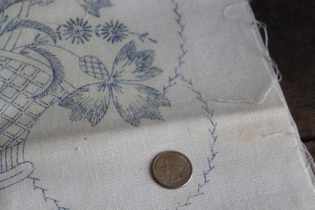 vintage table linens for embroidery, cotton fabric runners stamped to embroider
