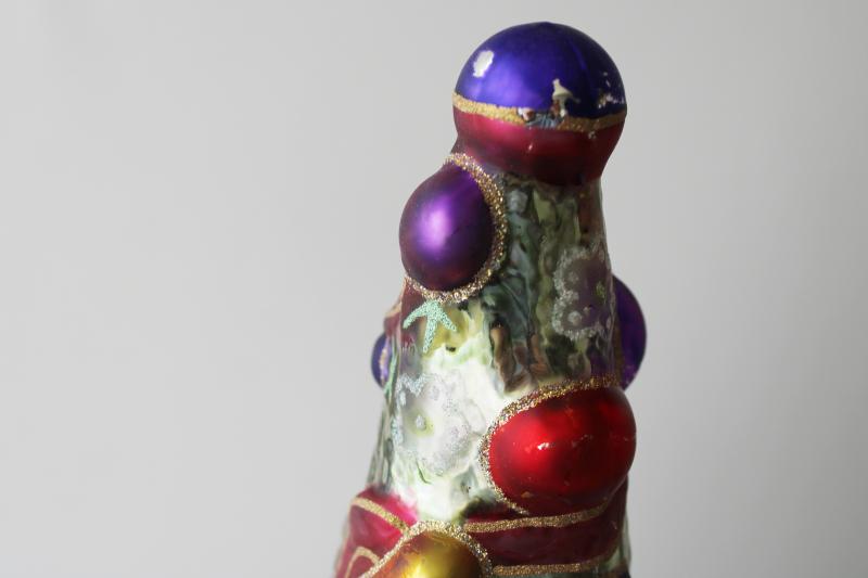 vintage tabletop Christmas tree topiary or topper ornament, mercury glass painted sugar plum fruit 