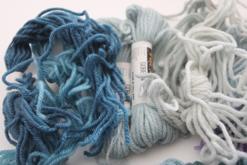 vintage tapestry yarn lot, shades of aqua teal pure wool yarn for