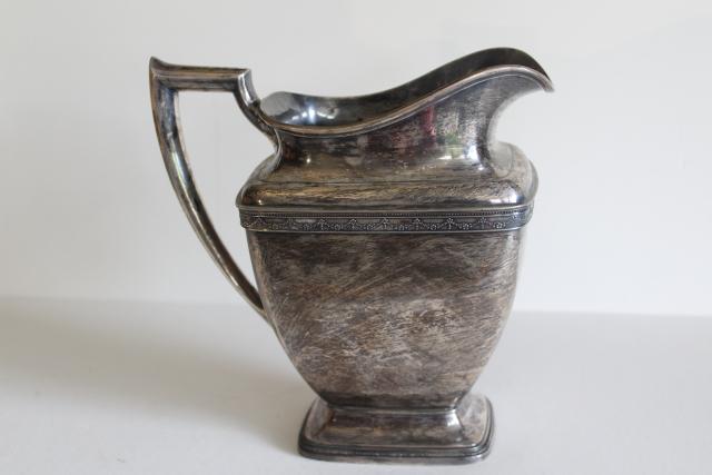 vintage tarnished silver water pitcher, Anniversary pattern Rogers / International