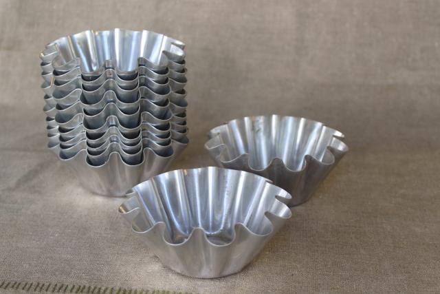 vintage tart pans, fluted metal baking dishes, molds for pastry or patty shells