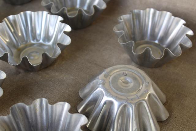 vintage tart pans, fluted metal baking dishes, molds for pastry or patty shells