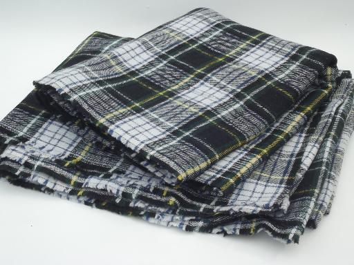 vintage tartan plaid wool / rayon fabric, blanket fabric or coat material