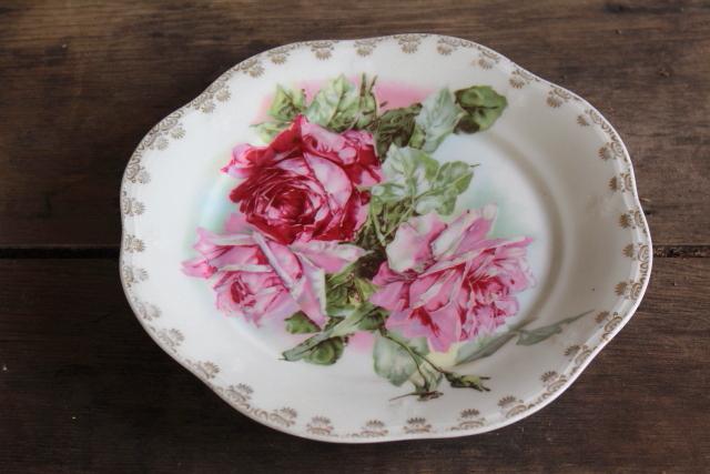 vintage tea table china, mismatched old roses painted cake plates & serving trays 