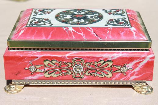 vintage tea tins & biscuit tin, red, black & silver metal tin canisters