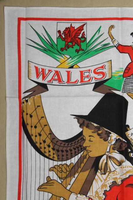 vintage tea towel w/ Welsh recipes traditional food favorites of Wales