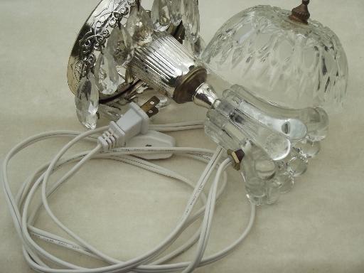 vintage teardrop prisms boudoir lamp w/ pressed glass mushroom dome shade