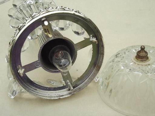vintage teardrop prisms boudoir lamp w/ pressed glass mushroom dome shade