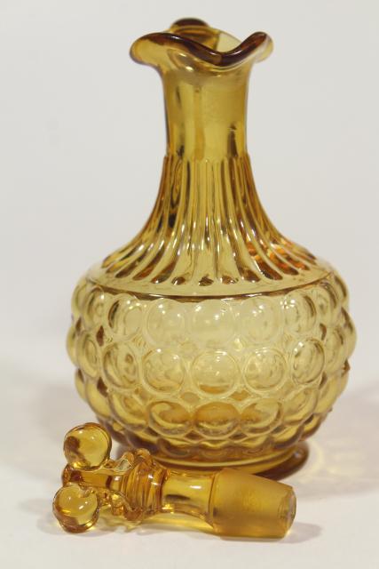 vintage thousand eye pattern pressed glass cruets, antique EAPG yellow amber glassware