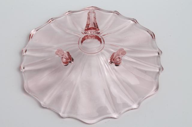 vintage three toed candy dish / footed bowl, pink depression glass
