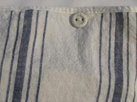 vintage tick or quilt cover, old blue & white striped cotton chambray fabric