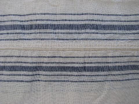 vintage tick or quilt cover, old blue & white striped cotton chambray fabric