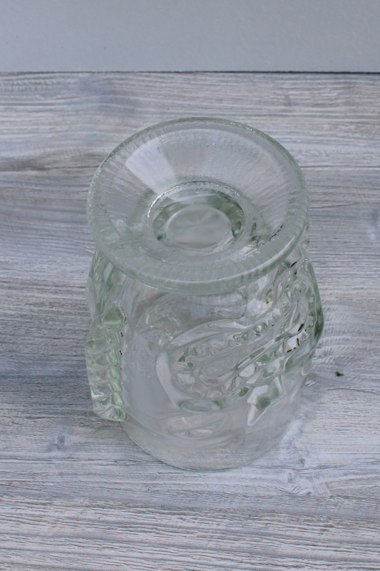 vintage tiki cup, large heavy clear glass head for vase, candle holder, drinking glass