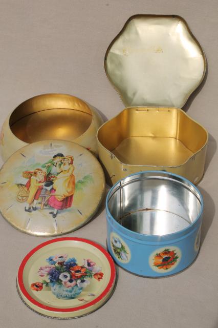 vintage tin collection, lot pretty tea tins, biscuit tins & chocolate boxes for sweets