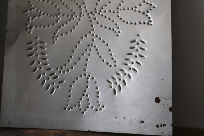 vintage tin punched metal panels, antique colonial style pie safe or