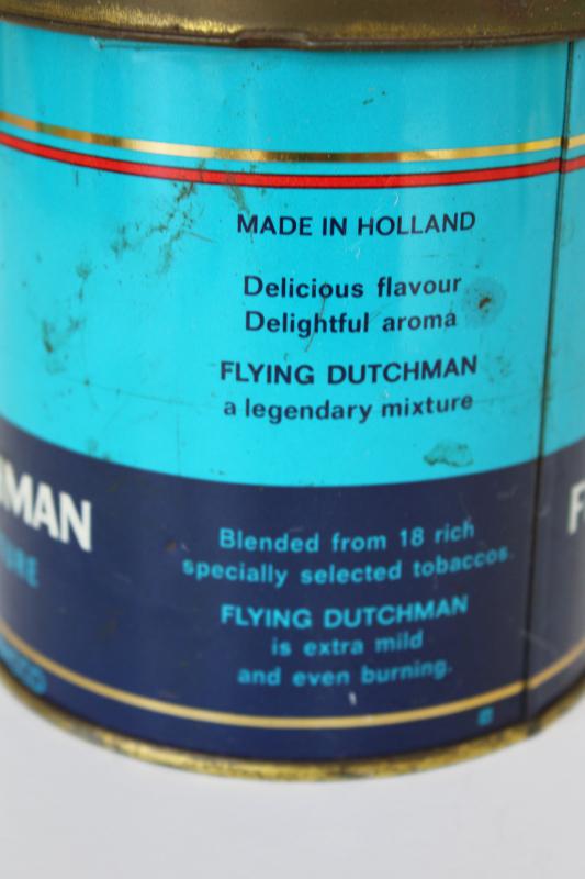 vintage tobacco tin advertising Flying Dutchman tall ship graphics blue & red