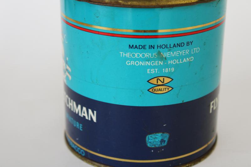 vintage tobacco tin advertising Flying Dutchman tall ship graphics blue & red